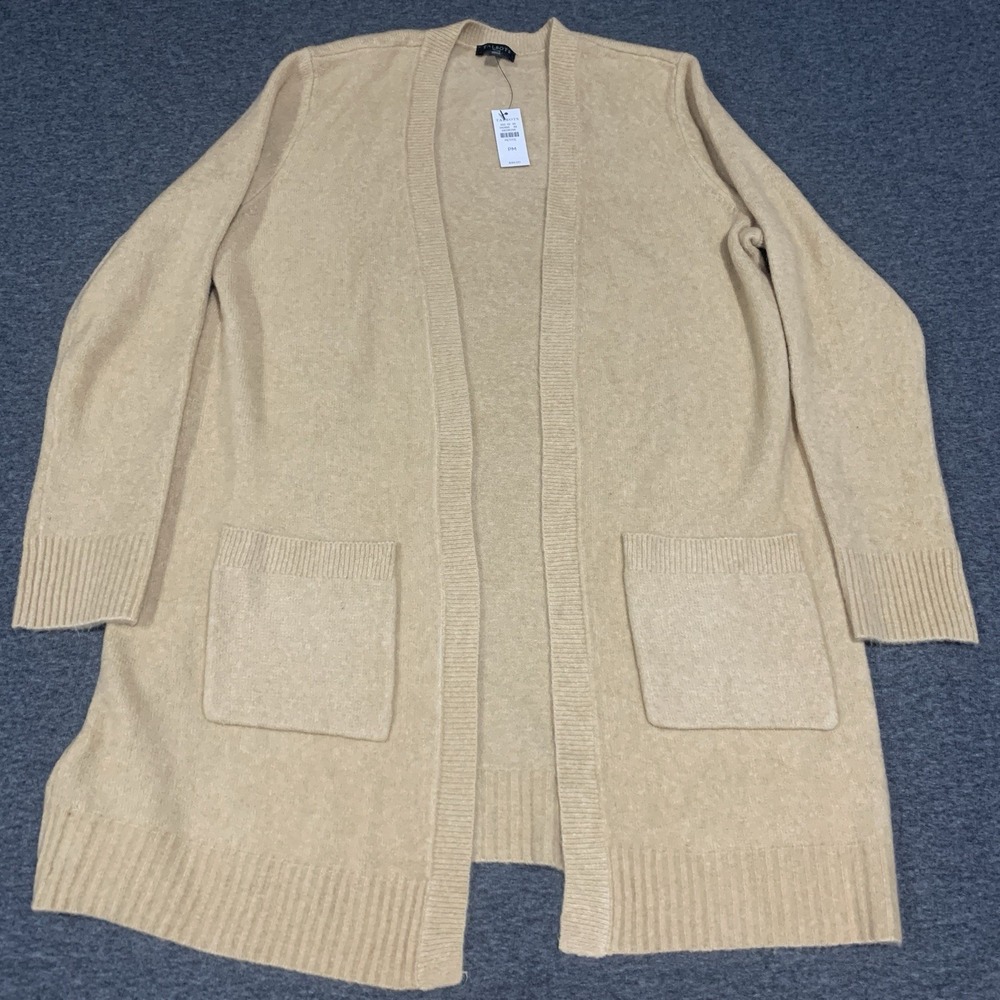 NWT Talbots Light Brown Wool Alpaca Blend Open Front Cardigan MP PETITE
